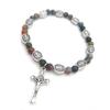 White Bracelet Crucifix Medal-Bracelet Catholic Jewelry Adjustable Crystal Beads