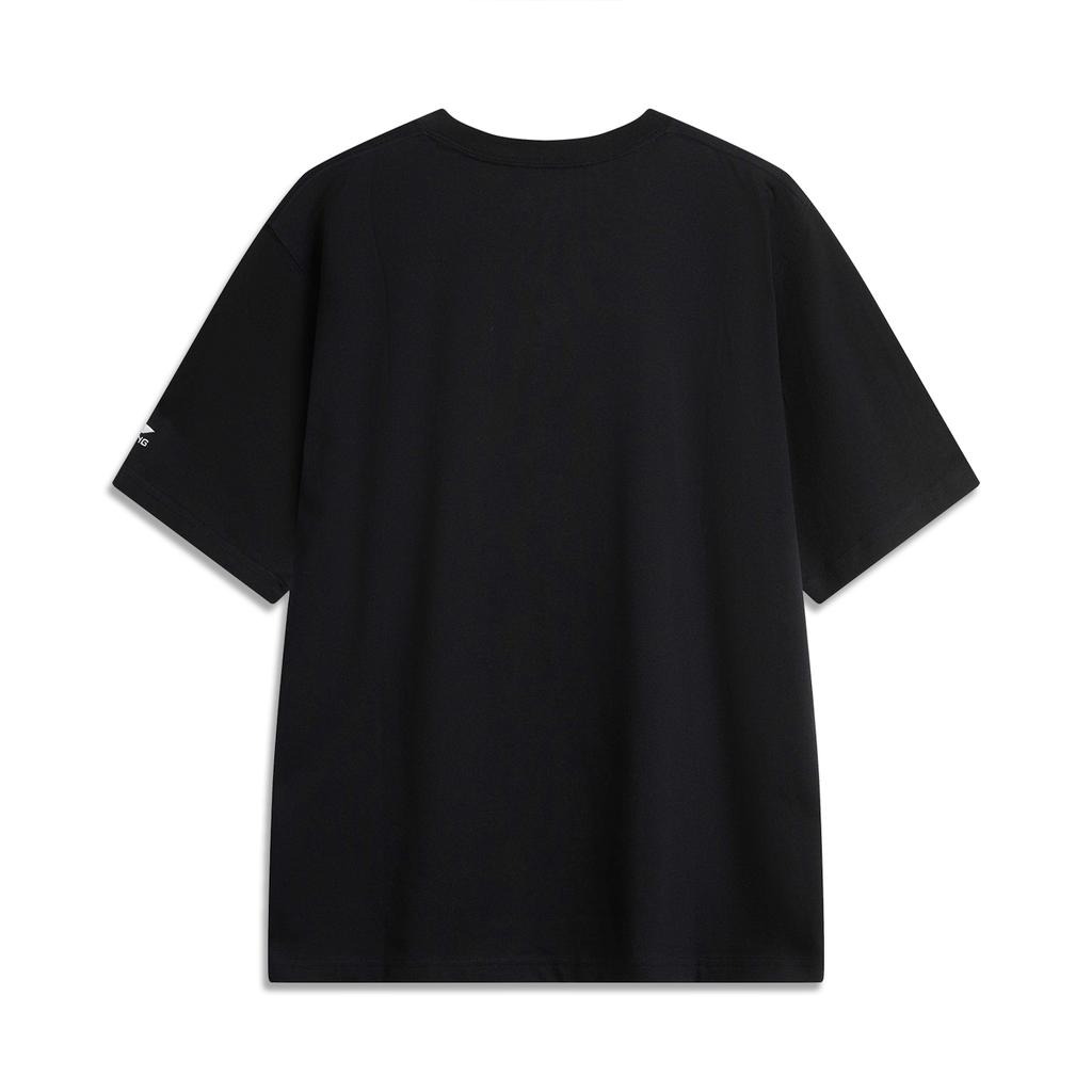 Li Ning Panda T-Shirt With Brand Logo Round Neck Knitted Sports Casual Short Sleeve Unisex Tops Black AHSUF11-1