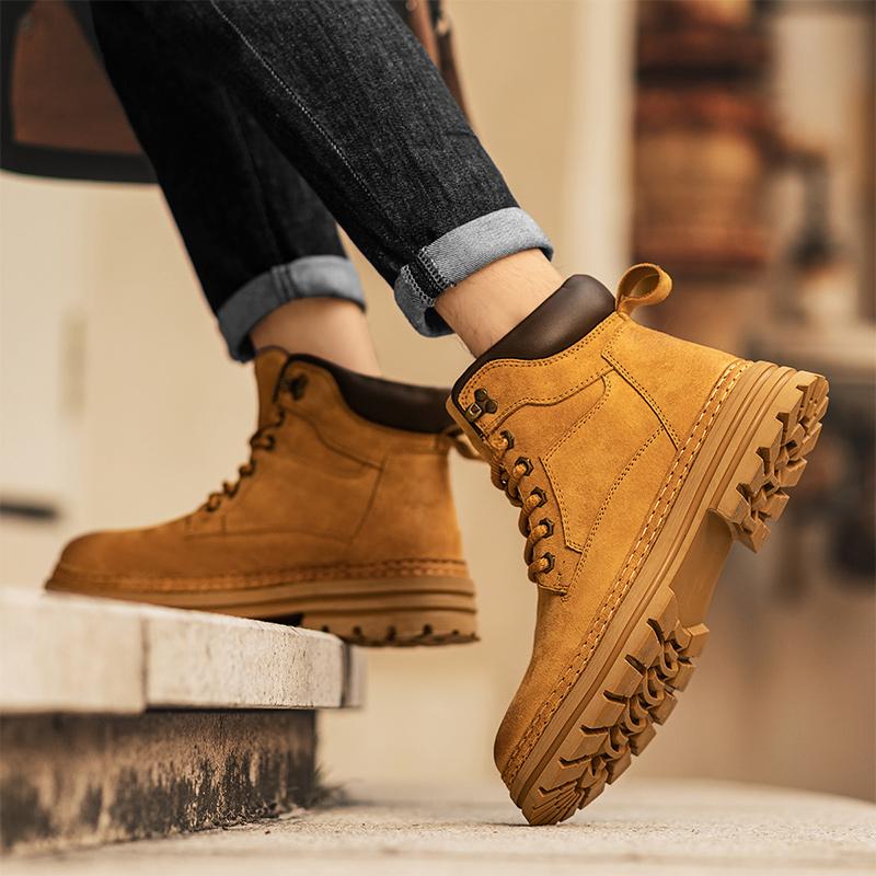 Buty męskie jesień nowe wysokie buty trekkingowe wersja w stylu brytyjskim grube podeszwy męskie trampki sznurowane antypoślizgowe buty motocrossowe