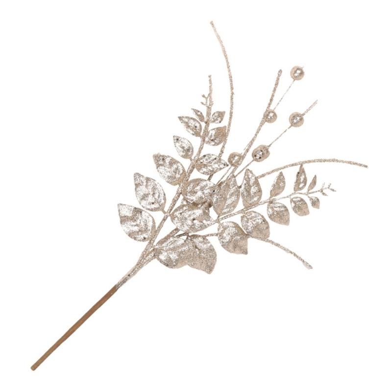6Pcs Decorative Faux Leaves with Berries Gold Powder Coated Leaf and Berries Clusters for Creative Decoration