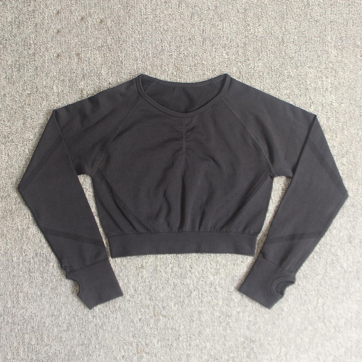 

Женский быстросохнущий бесшовный спортивный топ с длинным рукавом для йоги с высокой эластичностью и сборками Medium