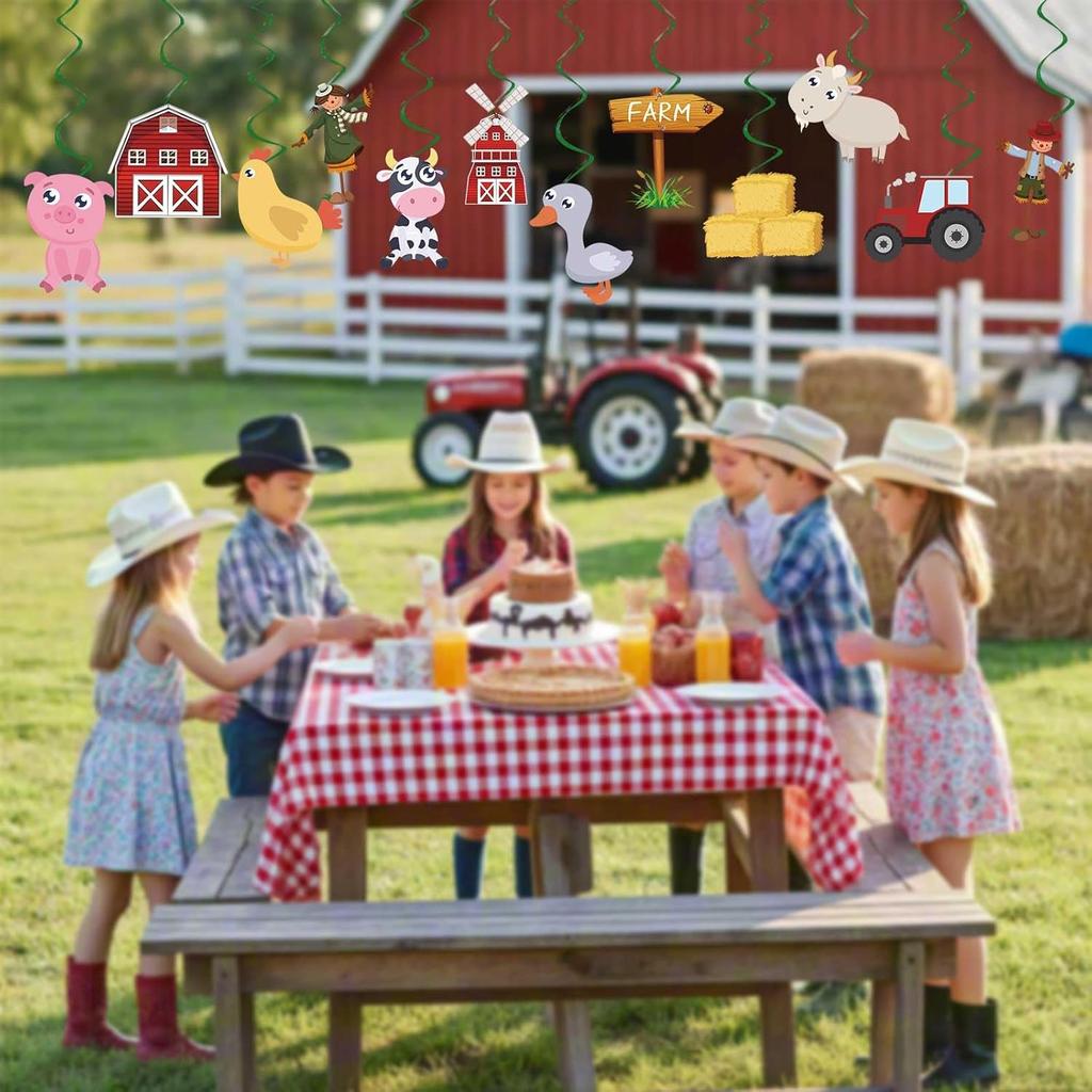 Farm Animals Party Decorations Farm Birthday Hanging Swirls, Assembled and Ready To Use, Countryside Party Decor Supplies Hanging Swirl Kids Party