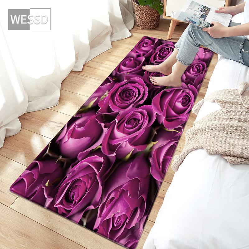 Floral Rug Runner Bedroom Bedside Mat  Kitchen Mat Colorful Rose Carpet Living Room