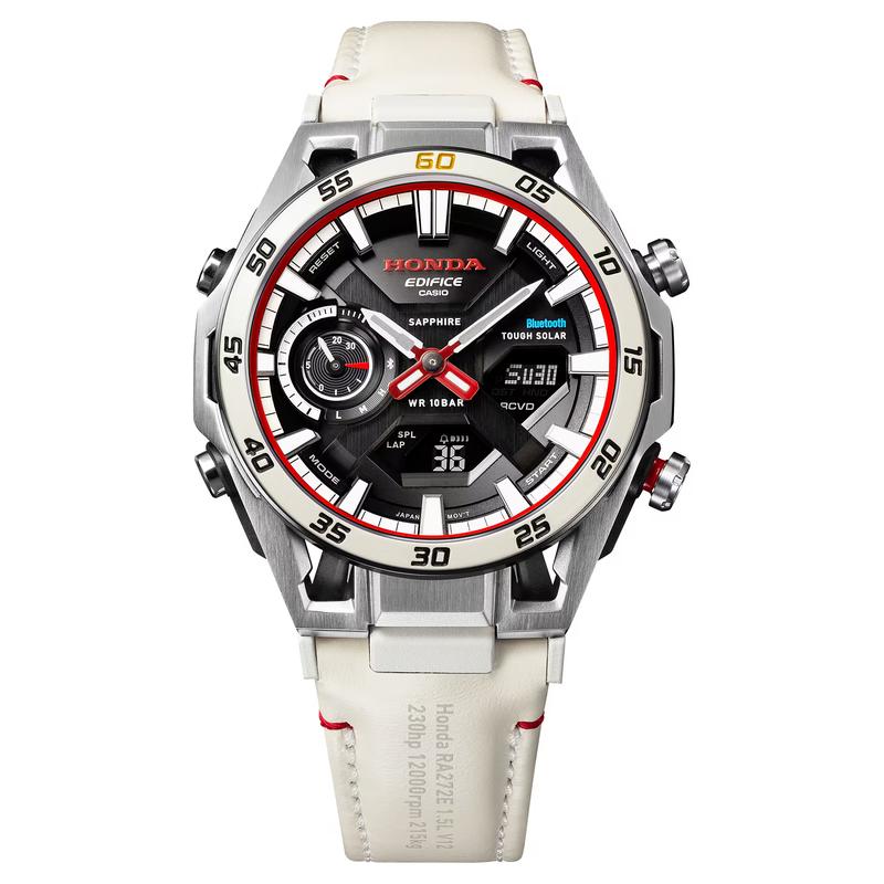 Casio EDIFICE 100 Meters Waterproof Solar Quartz Genuine Leather Strap Men's Watch Gray Dial ECB-2300HR-1A