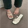 Fashion Stylish Women Flip Flop Cross Strap Slide Sandals Comfortable Toe Loop Beach Slipper with Casual Solid Color Design for Summer