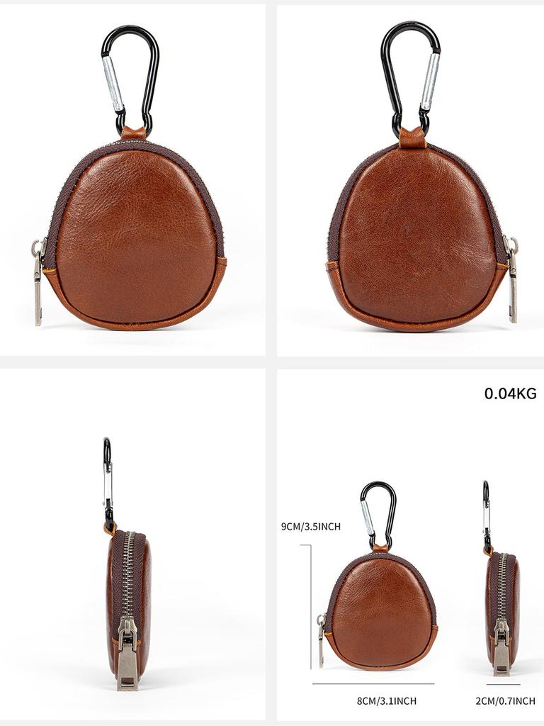 Retro Genuine Leather Simplicity Keys Coins Holder Zipper Pouches Bluetooth Earphone Storage Small Hanging Bags