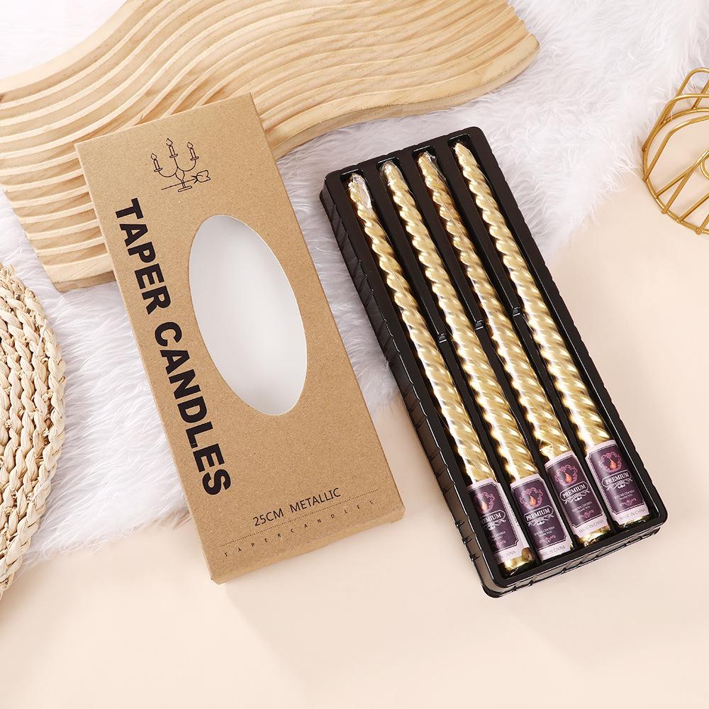

European Style Long Pole Color Electroplated Threaded Candle Holder Candle Home Romantic Wedding Decoration Birthday Candle Electroplated gold 4 pcs