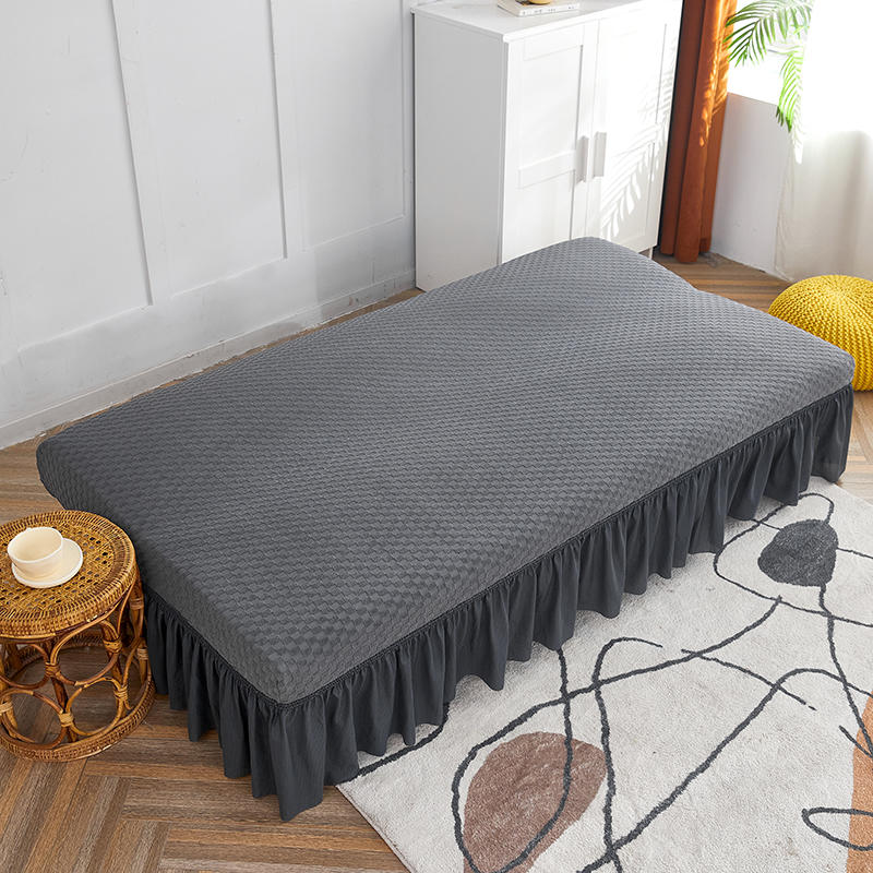 Velvet Jacquard Flower Grid Armless Sofa Cover Washable Elastic Slipcover Fitted Couch Bed Cover With Skirt