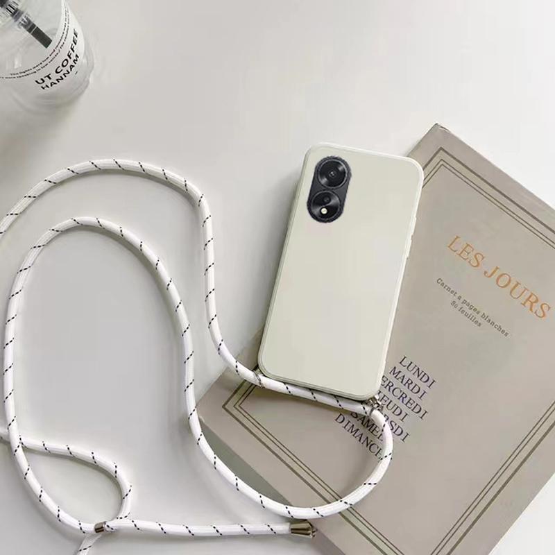 OPPO A 38 18 4G Cases Lanyard Crossbody Necklace Strap Cord Case For Oppo A18 4G A38 4G Liquid Silicone Candy Color Cover
