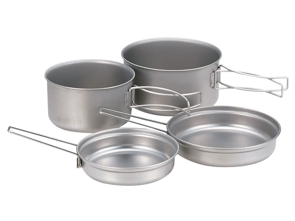 Snow Peak Titanium Personal Cooker Set includes 2 pots and 2 ideal for outdoor and disaster SCS-020T Lightweight, stackable, lids, camping,