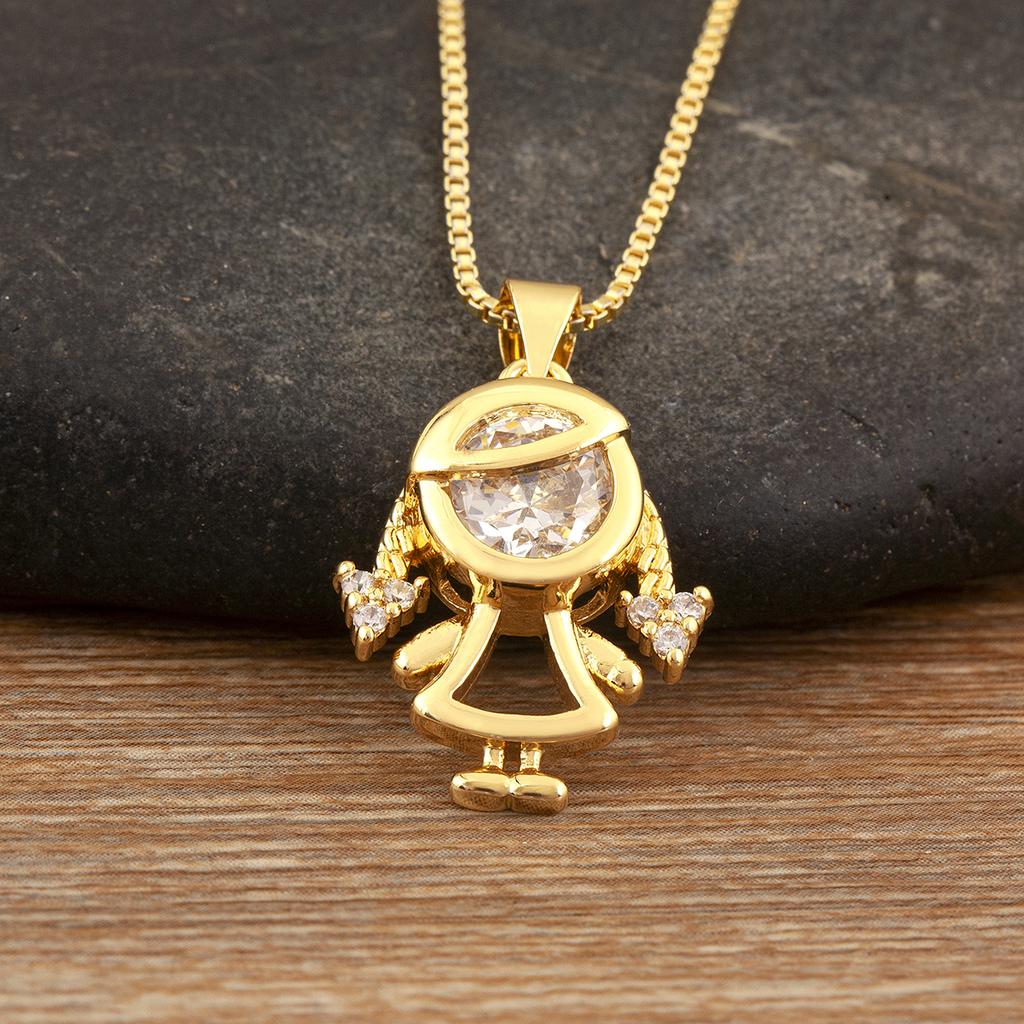 Nidin Fashion Niedlicher Junge/Mädchen Sohn/Tochter Zarte Anhänger Halsketten Für Frauen Weiblich Funkelnde Zirkon Gliederkette Schmuck Geschenke