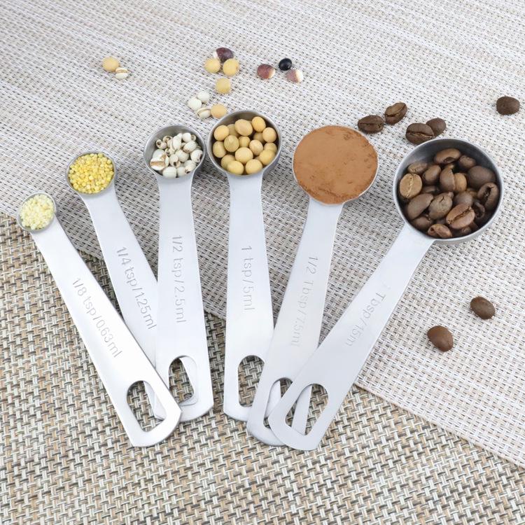Six-Piece Stainless Steel Measuring Spoon Set for Kitchen and Baking