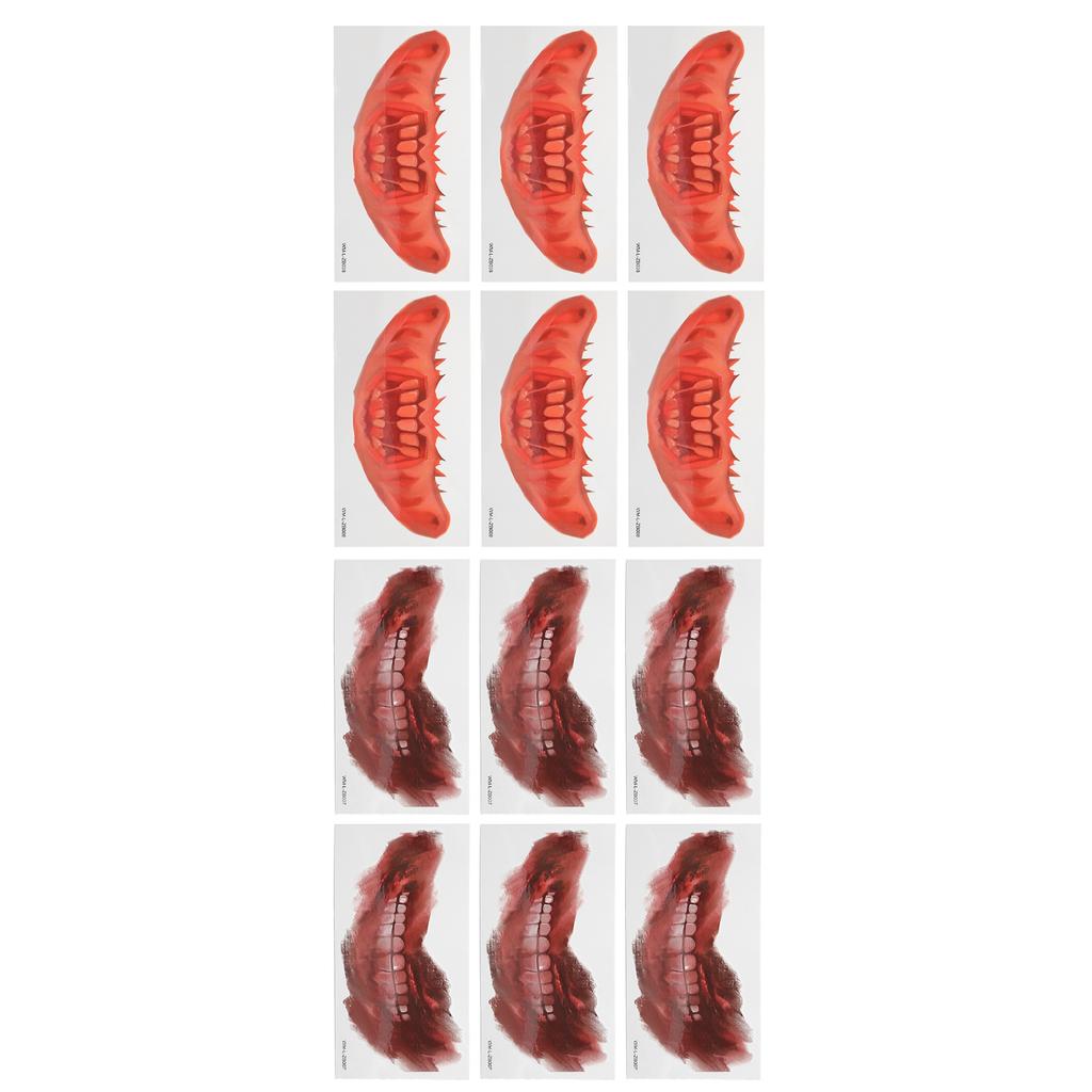 6 Blatt Halloween Tattoo Sticker Horror Mund Wasserdicht Narbe Schorf Langlebig Streich Temporäres Tat