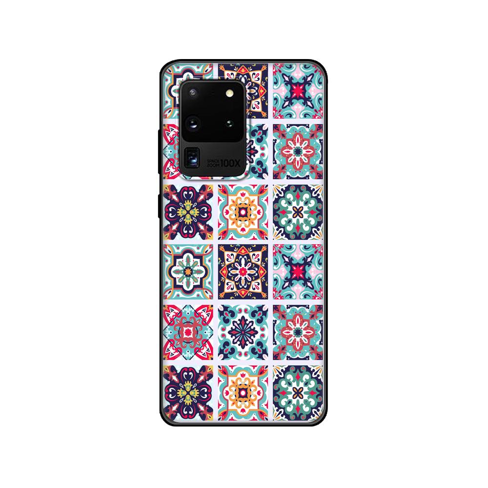 Svart TPU-fodral för Samsung galaxy S20 /S20 PLUS/S20 ultra/S20+ /S20FE baksida 3D-prägling Vintage Retro Rutmönster Blomma