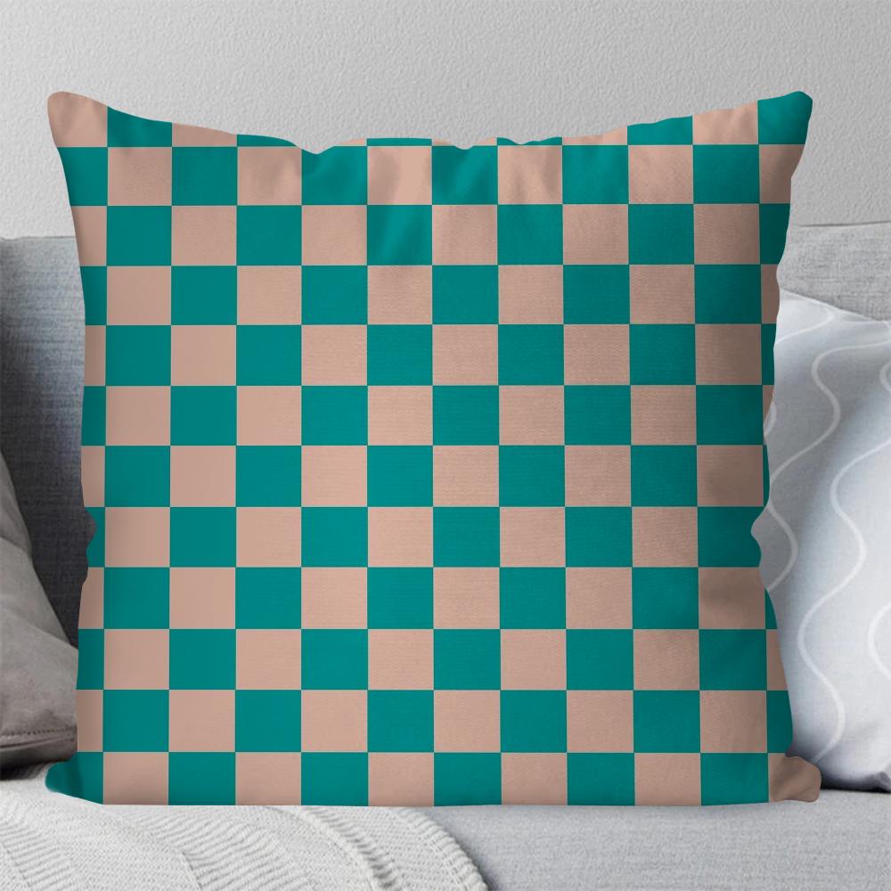 Checkerboard Grid Pillow Case Square Pillow Bedroom Sofa Leisure Comfort Cushion Car Living Room Home Decoration 40X40