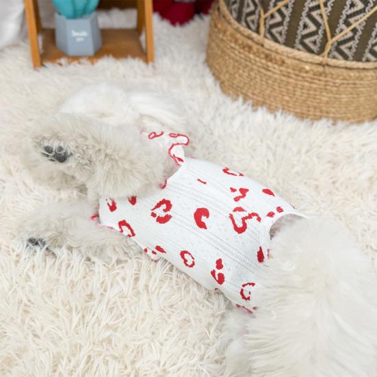 Dog Summer Cotton Shirts Heart Printed Ruffle Sleeveless Puppy Vest Soft Breathable Sweet Pet Outfit for Small Dogs Cats