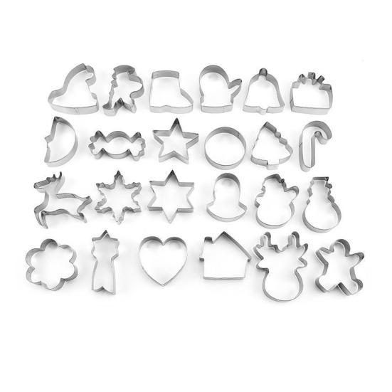 8/10/18/24Pcs Stainless Steel Cookie Cutter Set 3D Shape Design Various Patterns Holiday Cookie Mold Christmas Gift Baking Tool