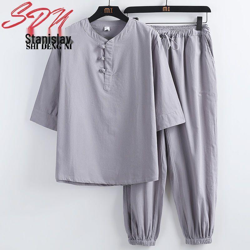 Men’s Taoist Meditation Suit – Summer Cotton-Linen Zen Tang-Style