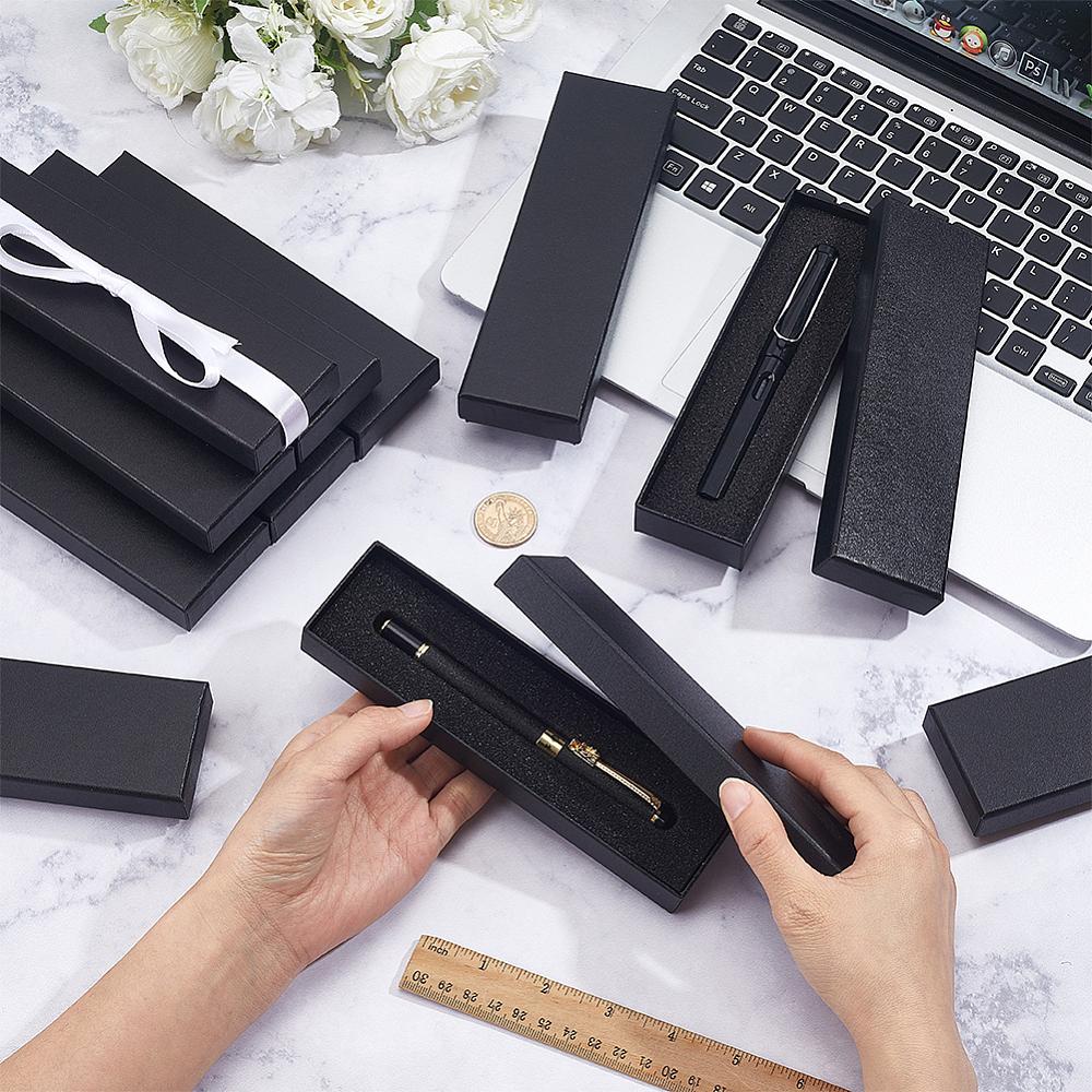 16pcs Cardboard Pen Cases with Sponge Fourtain Pen Box Office & School Supplies Rectangle Black 180x51x24mm