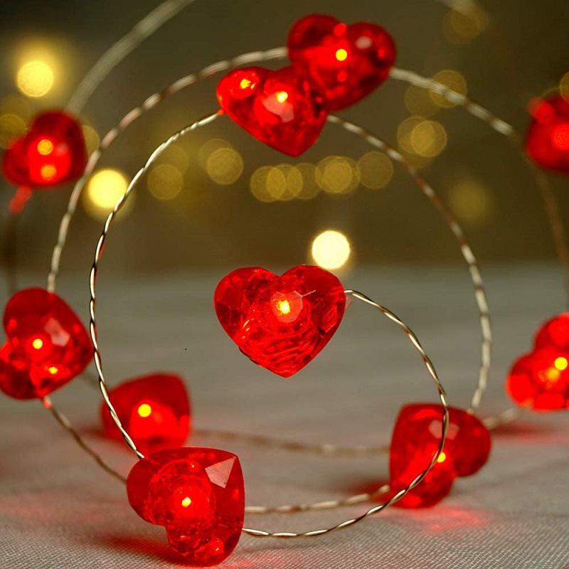 Romantic LED Red Heart Copper Wire Lights for Valentine's Day, Wedding & Proposal Decor