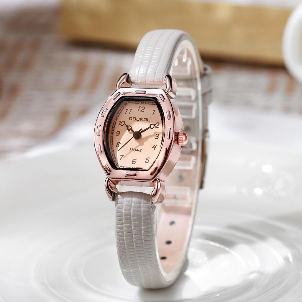 Female Leather Band Watch Simple Wine Bucket Square Women's Watch Quartz Wristwatch
