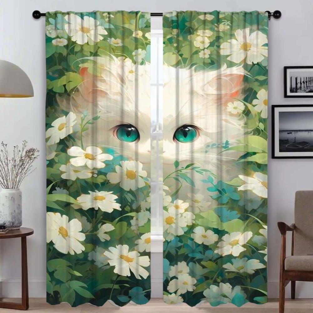 

Милые шторы с изображением мультяшного кота для гостиной, шторы для комнаты, 2-панельные шторы, украшения на Хэллоуин, перегородки для домашнего интерьера, шторы W50xH70cmx2pcs-CL