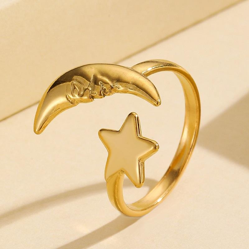 Punk Black Hollow Pentagram Star Rings Stainless Steel Metal Star Opening Adjustable Finger Ring Aesthetic Zircon Gift