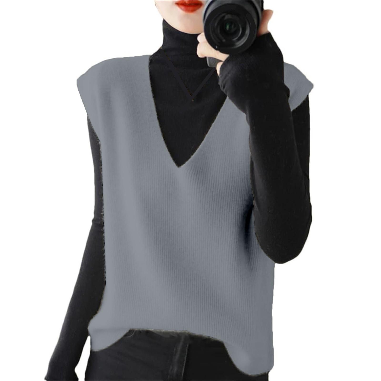 

Женский модный жилет с V-образным вырезом, пуловер, свитер без рукавов, корейская версия, свободный повседневный свитер, куртка XXL светло-серый