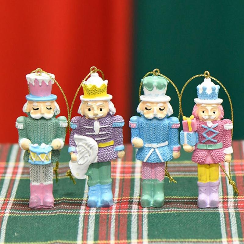 Pack of 4 Candy Color Nutcrackers King and Soldier Statue Christmas Decorative Hanging Resins Nutcrackers Toy Decors