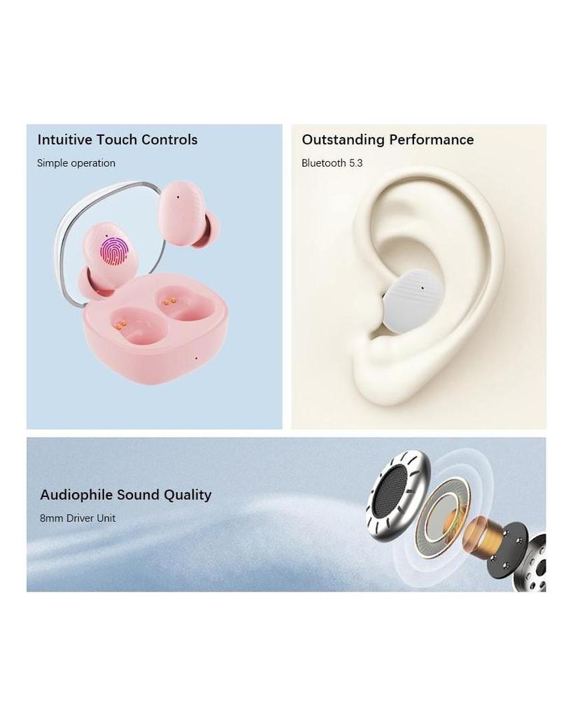 VAORLO TWS Mini bezdrátová Bluetooth 5.3 sluchátka Mini do uší s potlačením hluku sportovní stereofonní sluchátka vhodná pro všechny smartphony