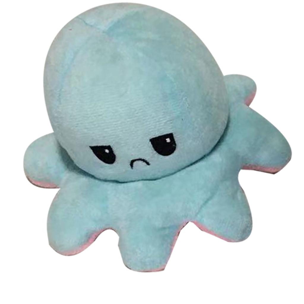 Reversible Animals Doll Double Sided Mood Flip Stuffed Animal Shape Face Flip Reversed Plush Toy Blue Pink 7.9in
