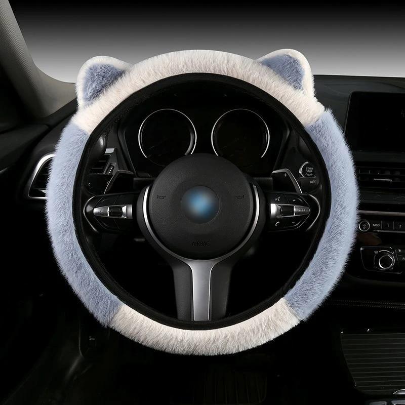 Plush Steering Wheel Cover Comfortable Warm Cartoon Print Waterproof Non-Slip Universal Fit for 14.57-14.96 Inch Steering Wheels