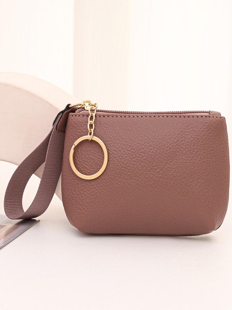 New Women Litchi Grain Rope Leather Coin Purses Soft Ultra-thin Portable Zipper Wallets Small Change Money Bags Key Holder Case