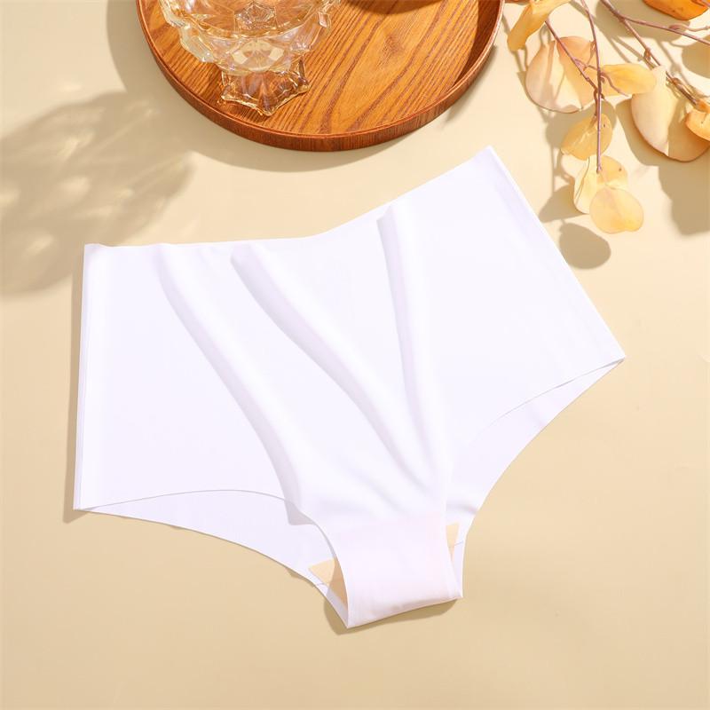 FINETOO Women Ice Silk Panties High-Waist Underwear Seamless and Traceless Briefs Solid Color Lingerie