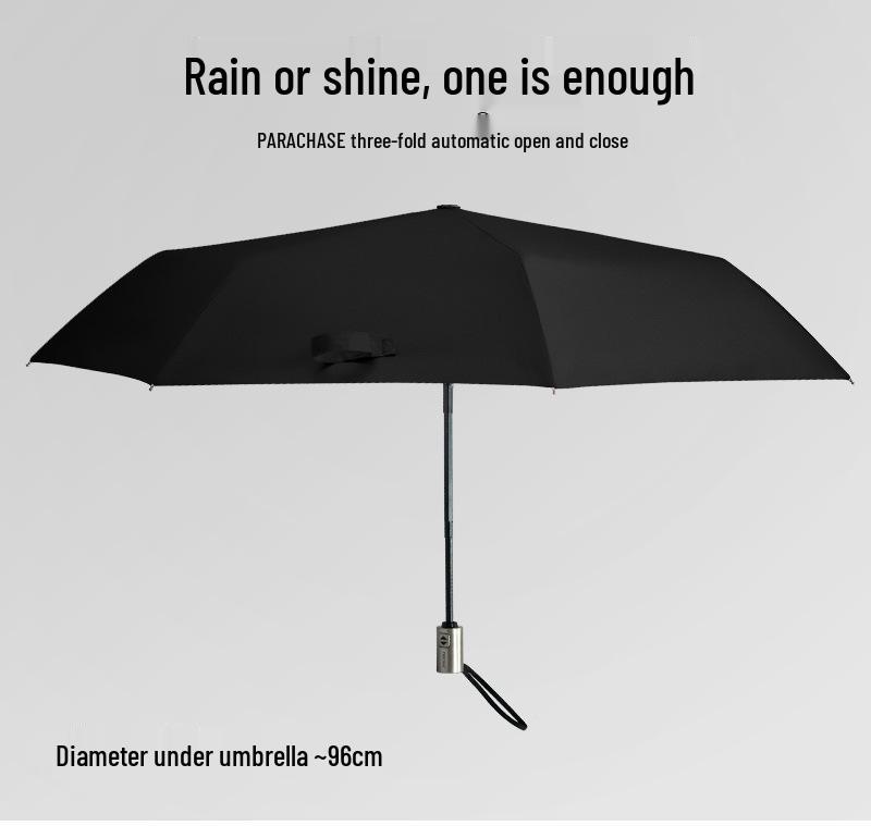 PARACHASE Ultralight 7-Rib Automatic Umbrella with 30D Black Coating for UV Sun Protection