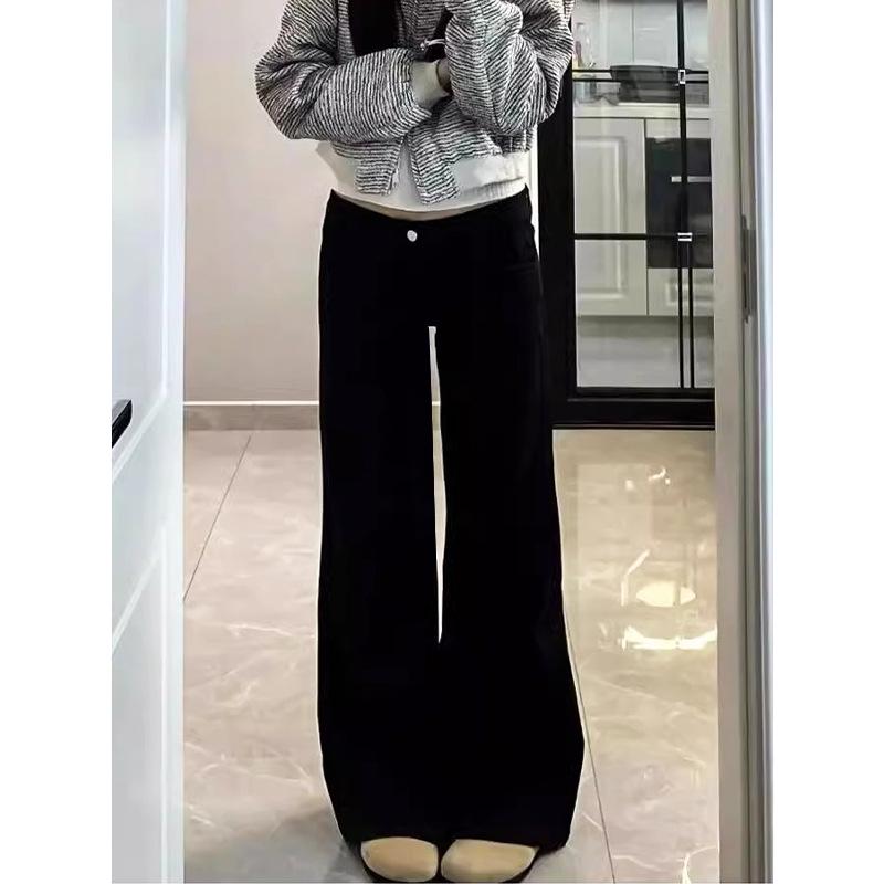 

Black Micro-Flare Wide Leg Jeans for Women - Plus Size, Elastic, Slimming, Autumn XL (117-128 jin)