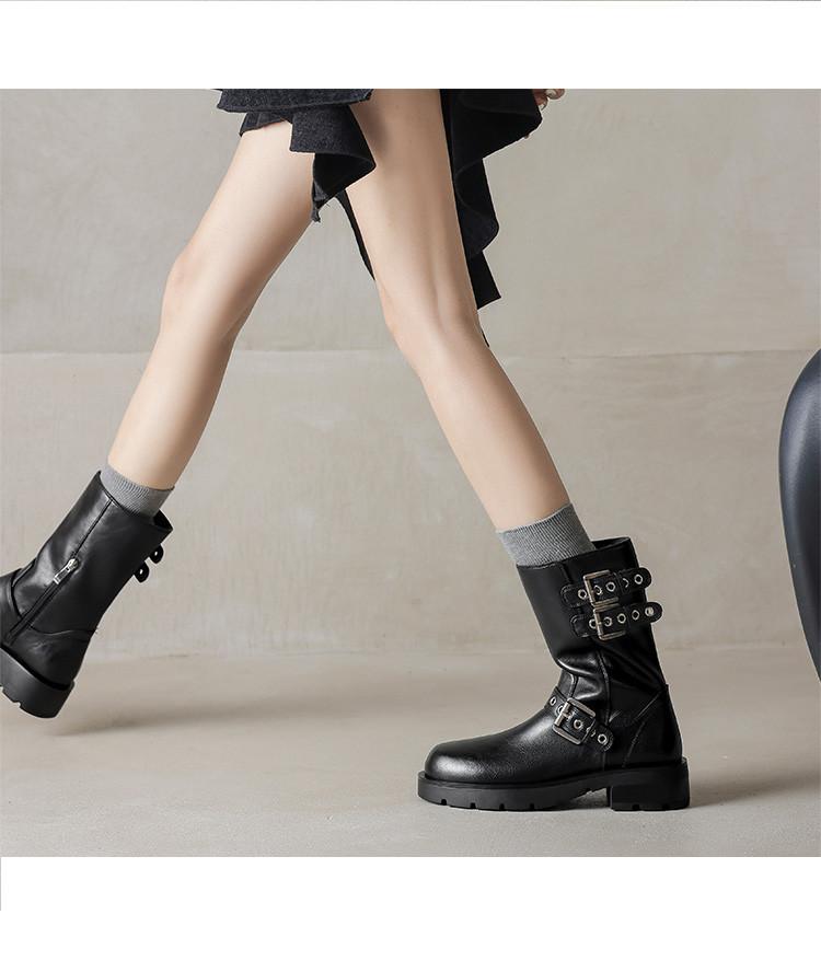 Women's Round Toe Thick Heel Retro Mid-Top Western Boots