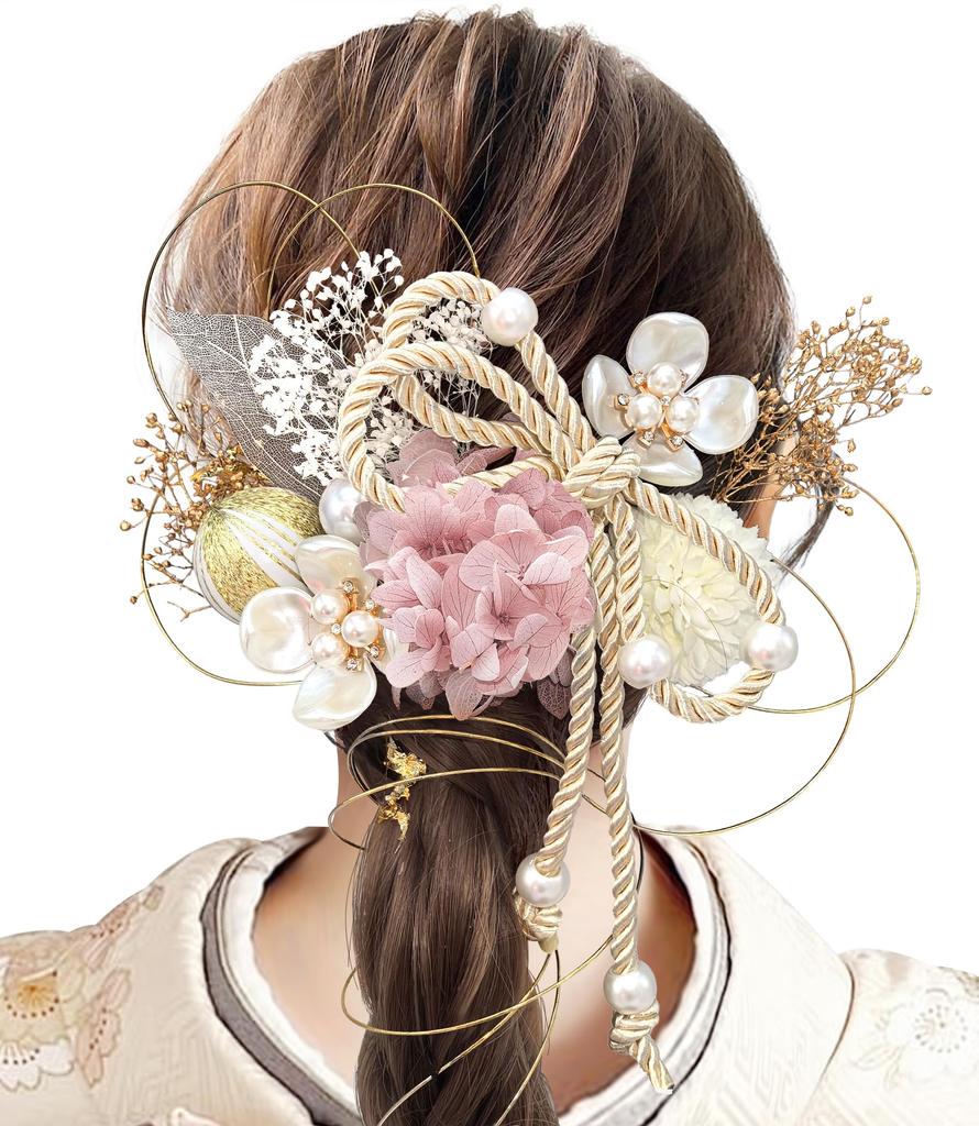 JZOON Ceremony Hair Ornament Colors Dried Breath Flowers for and Artificial Flower Decoration with Wadama and Mizuhiki Handmade with Kumihimo and