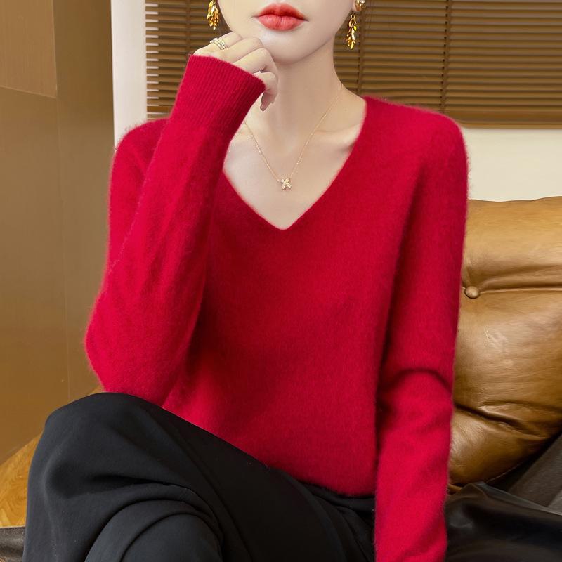 Dámský volný pletený svetr ze 100% čisté vlny na podzim/zimu