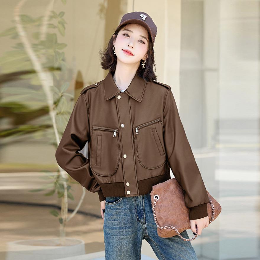 Black Small Leather Jacket Women's Spring and Autumn New Fashion Jacket Casual Design Top Short
