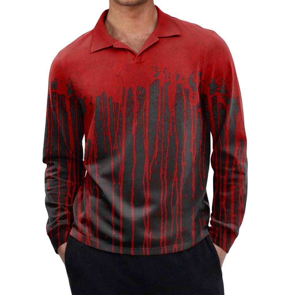 Men's Casual Retro Small V-neck Long-sleeved Top