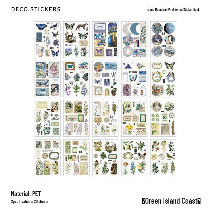 Infeel.Me Island Mountain Wind Series Sticker Book: DIY Journal Decoration - 4 Designs