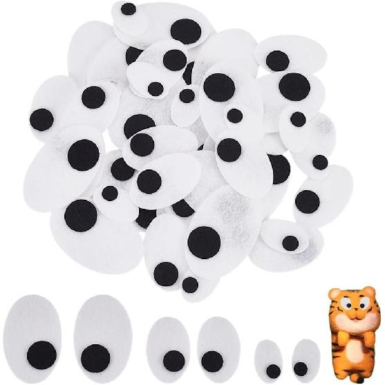 FINGERINSPIRE 90 пар овальных безопасных глаз 3 размера Черно-белые фетровые заплатки-глаза Фетровые поделочные глазные яблоки Пришивные глаза для мягкой игрушки, Хэллоуинский глаз