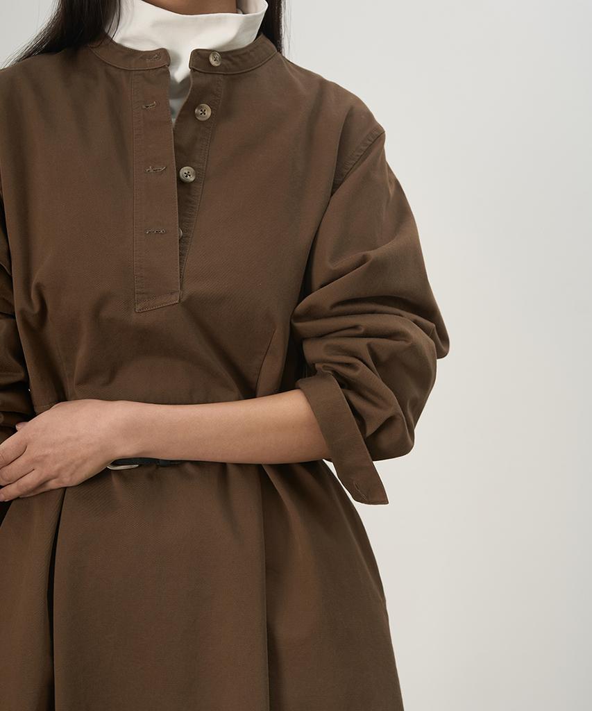 Leopeusaideuhwaiteulabel Stand Collar Shirt Dress Sepia