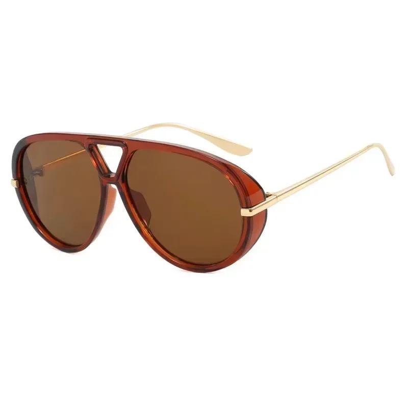 2026 New Fashion Big Frame Pilot Yellow Sunglasses Women Men Brand Vintage Punk Outdoor Beach Sun