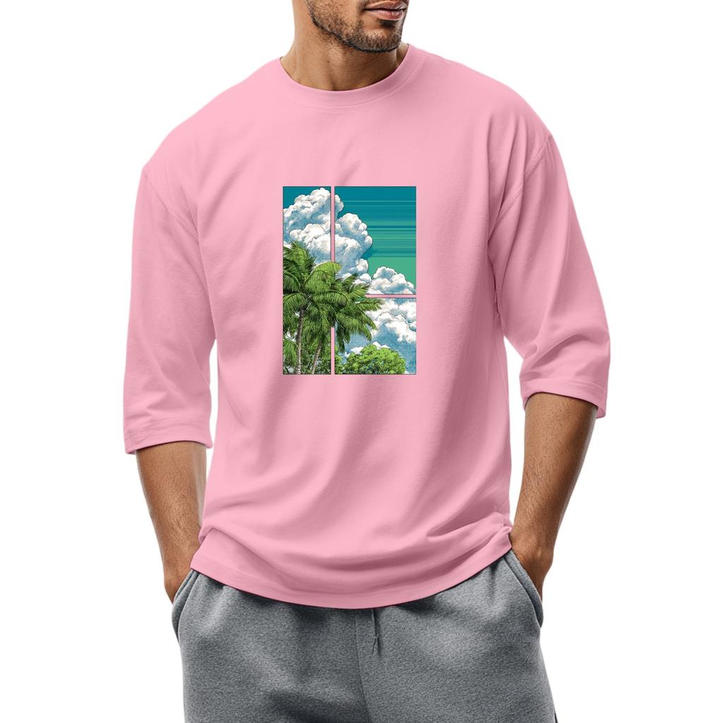 Maglietta casual alla moda da uomo con scollo tondo e maniche a tre quarti