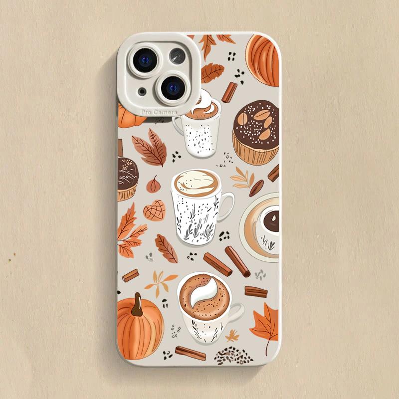 

Vintage Maple Leaf Pumpkin Coffee Phone Case For iPhone 17 16 15 14 13 12 11 Pro Max 17 Air 16E XS X XR 7 8 Plus Soft Cover iPhone 16