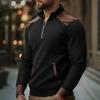 Herr Färgblockad Topp med Knappar och Slag Herr Casual Mode Långärmad Topp