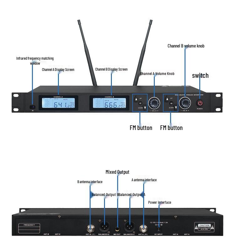 UHF FM Dual Wireless Dynamic Metal Handheld Mic for KTV and Stage