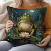 1 buc. Față de pernă Prințul Broscoi, Față de pernă cu model Broscoi pe Tron, Față de Pernă Confortabilă pentru Decor Acasă - Închidere cu Fermoar - Lavabilă la Mașină - Potrivită p